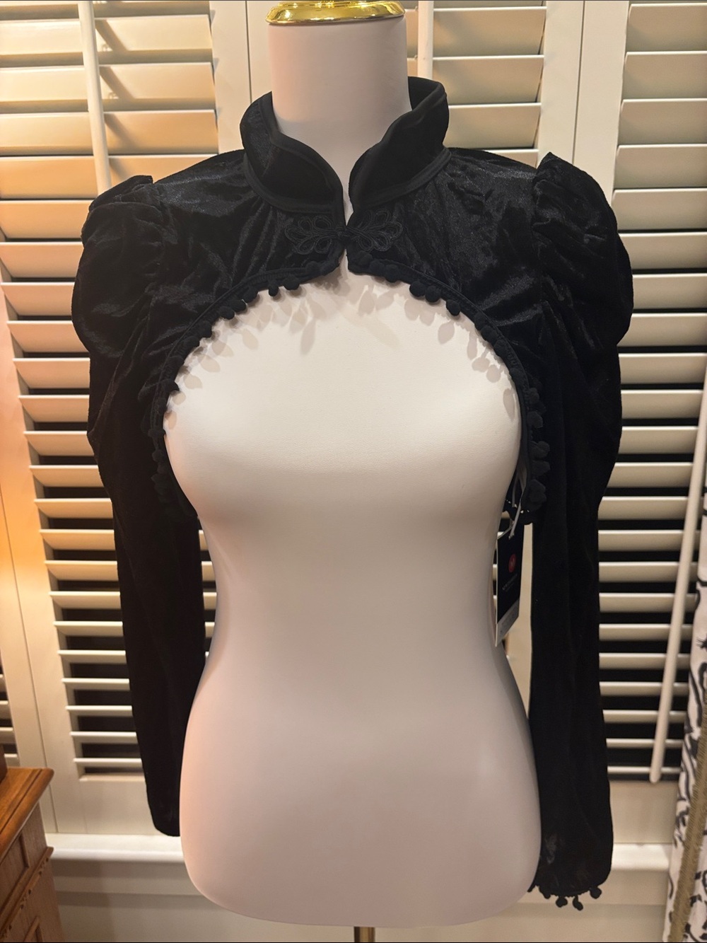 Black Velvet Bolero Shrug with Pom Trim